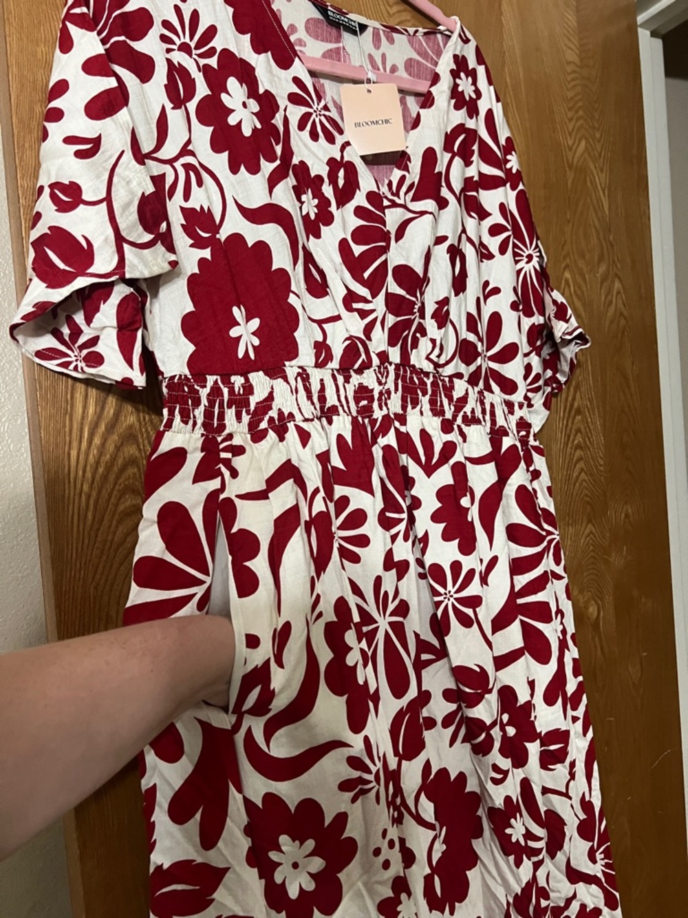 BloomChic Cream Maxi Dress with Bold Red Floral Motif - Picture 4 of 6